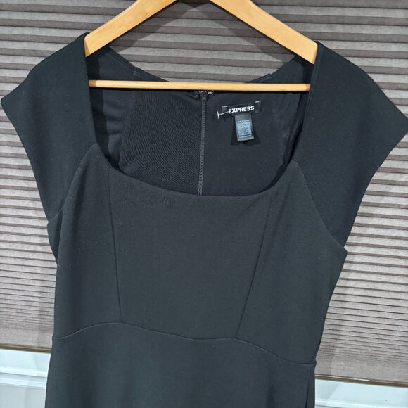 Square Neck Peplum Midi Sheath Dress Black SZ: Large - Picture 6 of 16